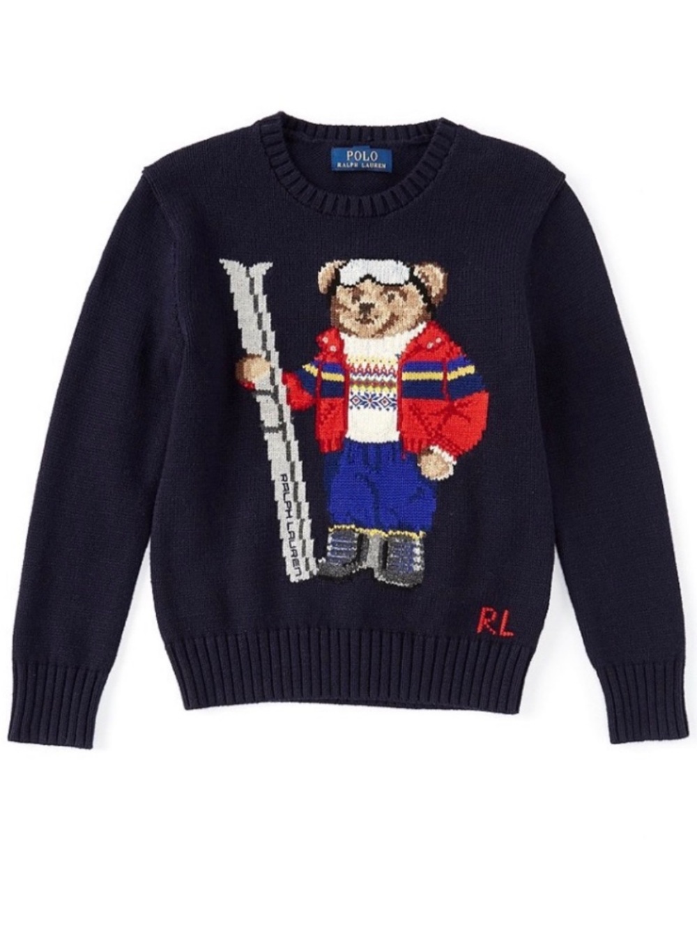 POLO Ralph Lauren Boys Fair Isle Winter Bear Skiing Knit Sweater S (8) EUC